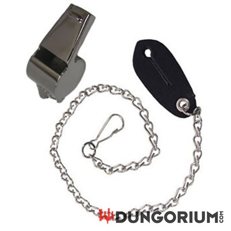 Dungorium Trillerpfeife aus Metall mit Pfeifenkette und Lederschlaufe -0765588359444